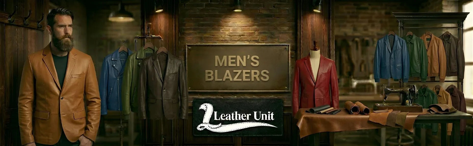 Men’s premium leather blazers by Leather Unit featuring tailored fit, genuine leather craftsmanship, and timeless formal to smart-casual sophistication