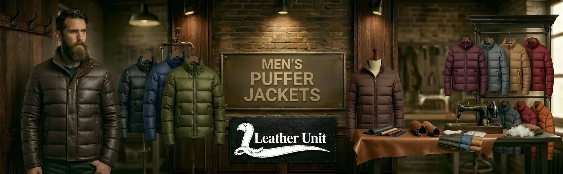 Men’s premium puffer jackets by Leather Unit with lightweight insulation, warm winter design, and modern style for everyday wear