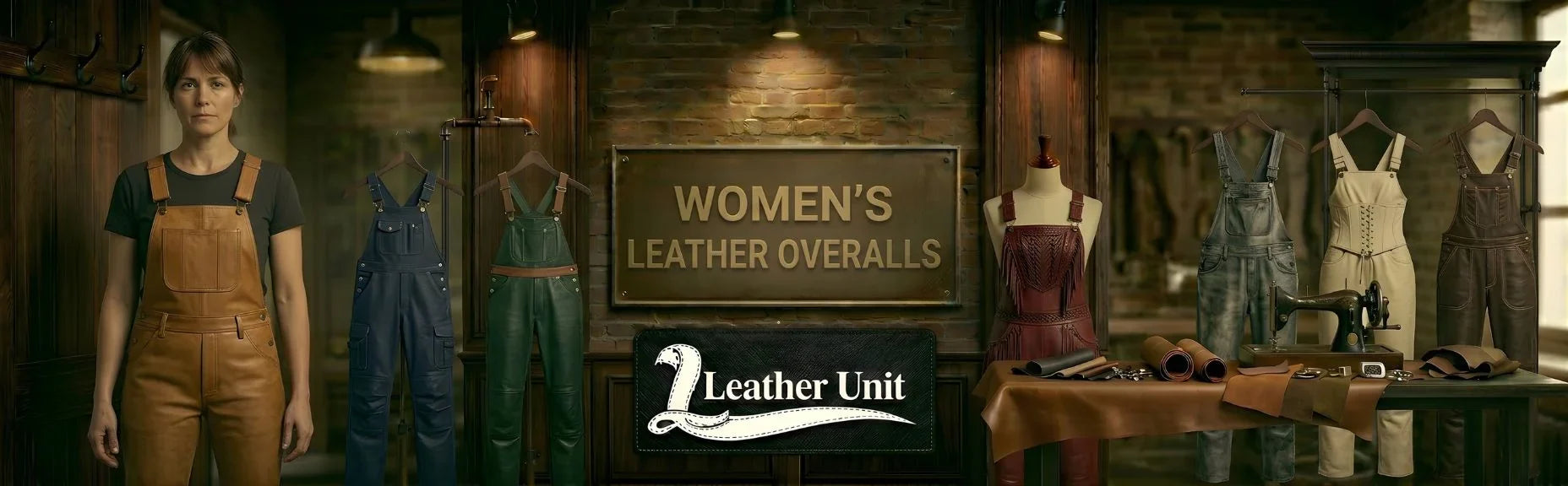 Women’s premium leather overalls by Leather Unit in genuine leather featuring bold edgy style, durable craftsmanship, and versatile modern fashion appeal