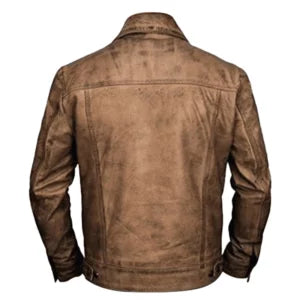Men Distressed Leather Trucker Vintage Jacket