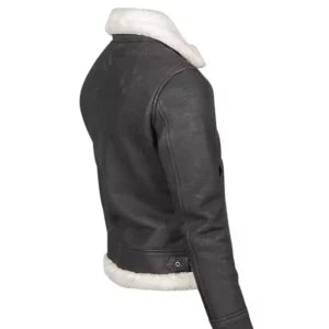 Women B-3 Black & White Leather Bomber Jacket