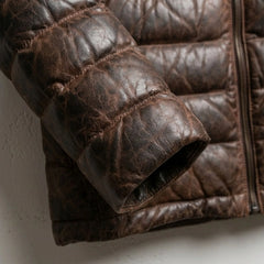 Detailed view of ribbed cuff and rich two-tone leather texture