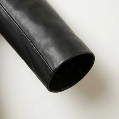 Sleeve cuff detail on smooth jet black women’s leather blazer