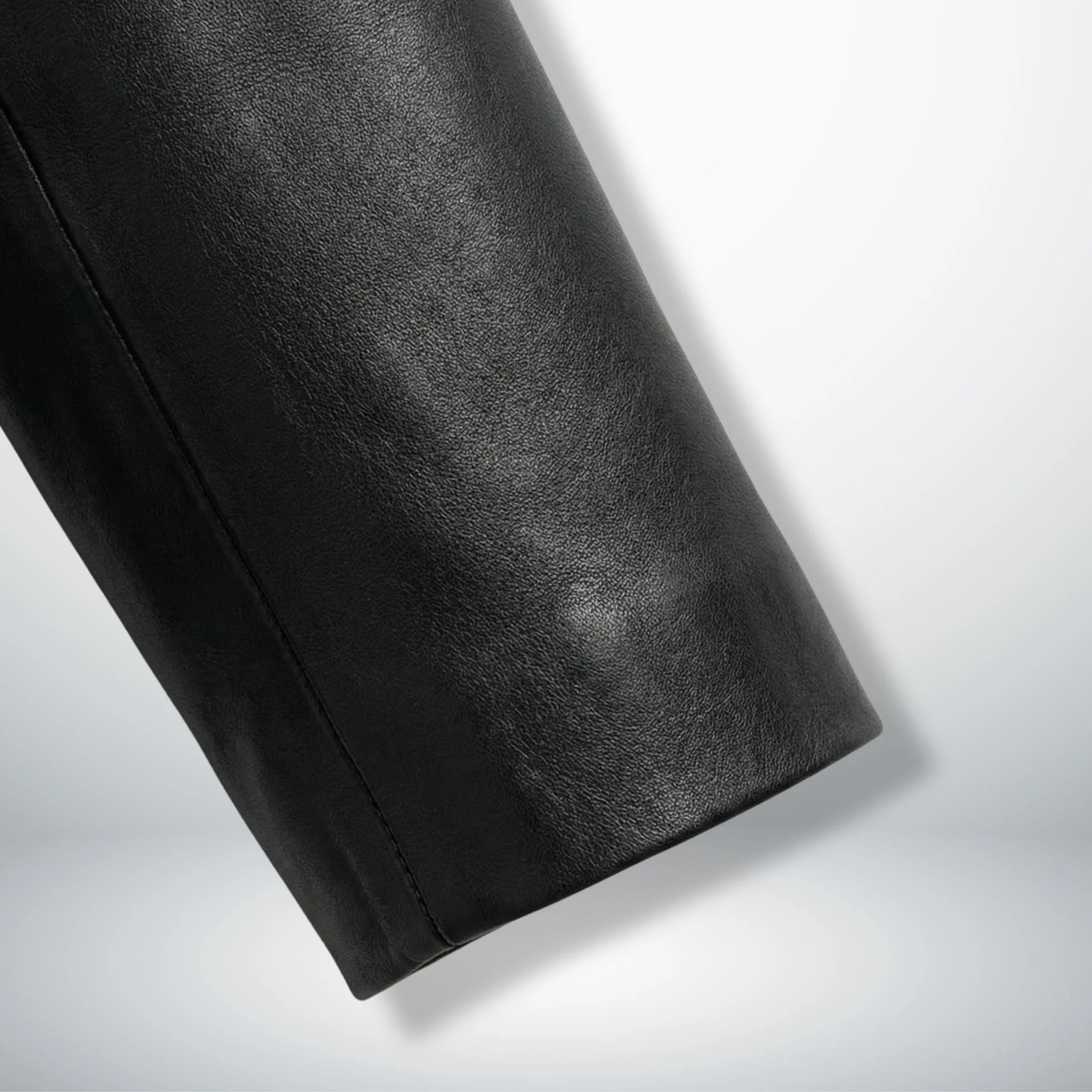 Sleeve cuff detail on smooth black lambskin leather blazer