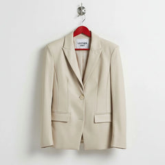 Front view of women’s white leather blazer jacket by Leather Unit