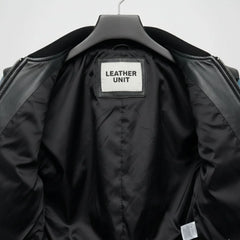 interior lining of mens black blue bomber leather jacket leather unit label.