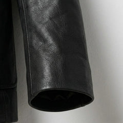 Sleeve detail on men’s black genuine leather blazer jacket