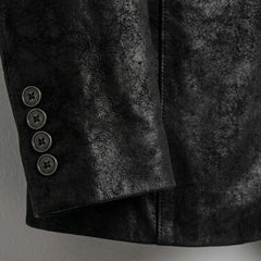 Sleeve cuff buttons on men’s black leather blazer jacket
