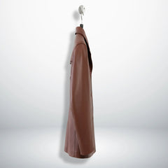 Side profile of men’s brown leather blazer coat