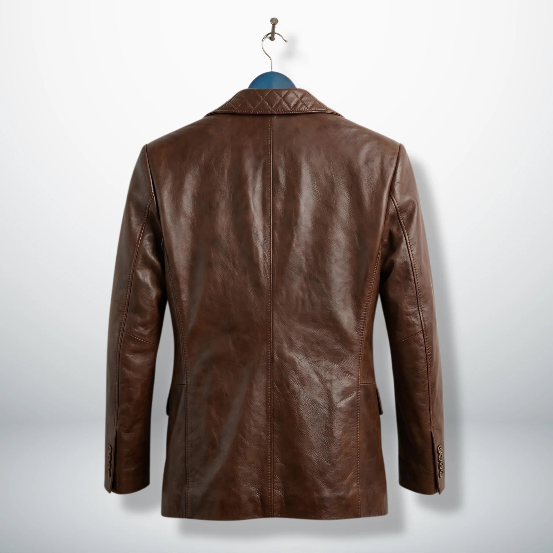 Back view of men’s Spanish brown leather blazer jacket