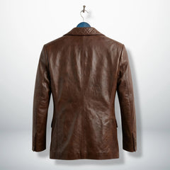 Back view of men’s Spanish brown leather blazer jacket
