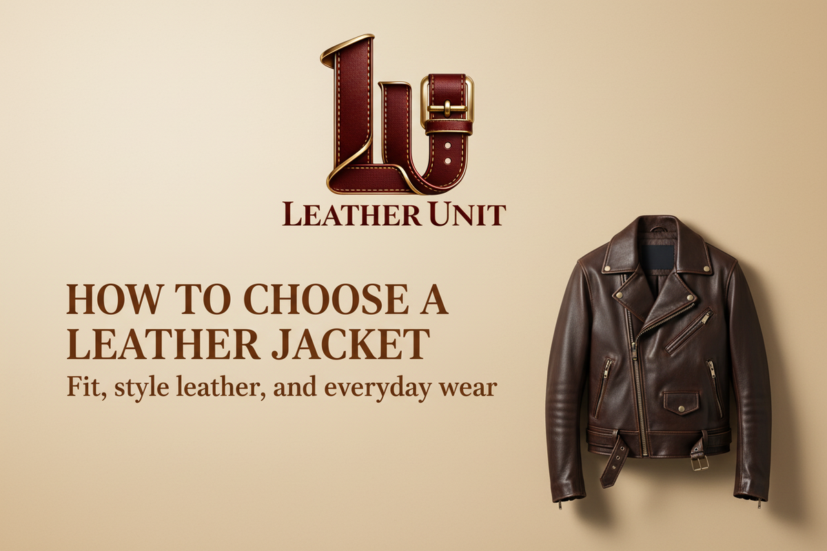 Leather Unit guide to choosing a leather jacket, featuring a premium brown leather jacket with the headline ‘How to Choose a Leather Jacket’.