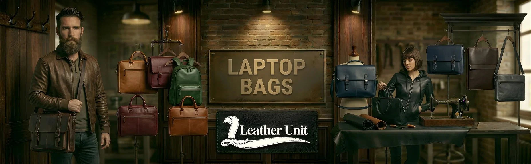 Premium leather laptop bags for men and women by Leather Unit in genuine leather featuring durable protection, organized compartments, and professional sleek design