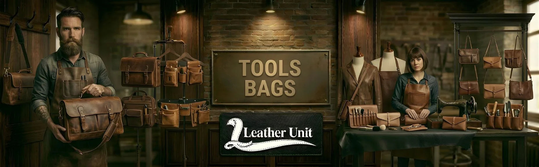 Premium leather tool bags for men and women by Leather Unit in genuine leather featuring durable build, organized compartments, and practical everyday use