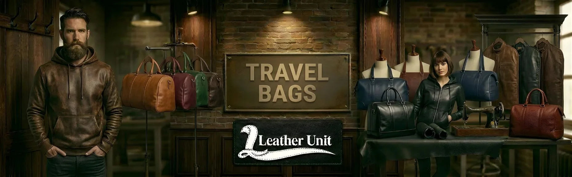 Premium leather travel bags for men and women by Leather Unit in genuine leather featuring spacious, durable, and stylish travel-ready design