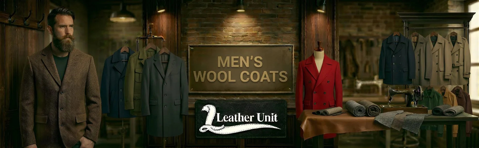 Men’s premium wool coats by Leather Unit featuring tailored fit, high-quality wool fabric, and timeless warm and sophisticated formal style