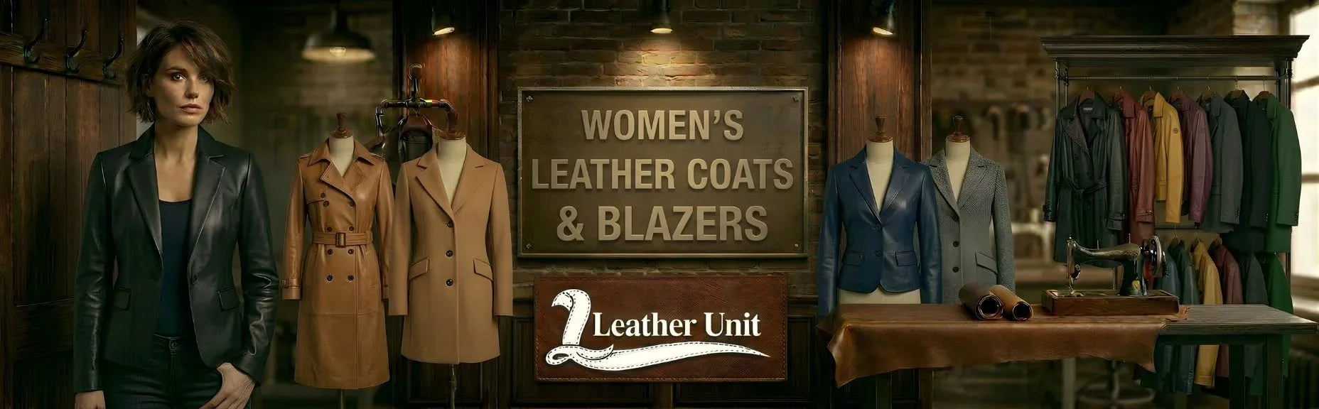 Women’s premium leather coats and blazers by Leather Unit in genuine leather featuring tailored fit, sleek design, and timeless sophisticated layering style