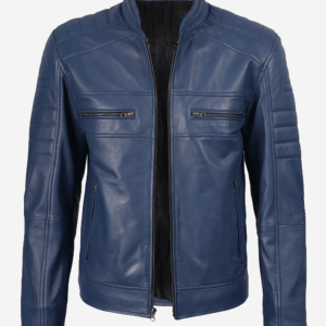 Men’s Blue Biker Style Leather Jacket