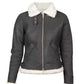 Women B-3 Black & White Leather Bomber Jacket
