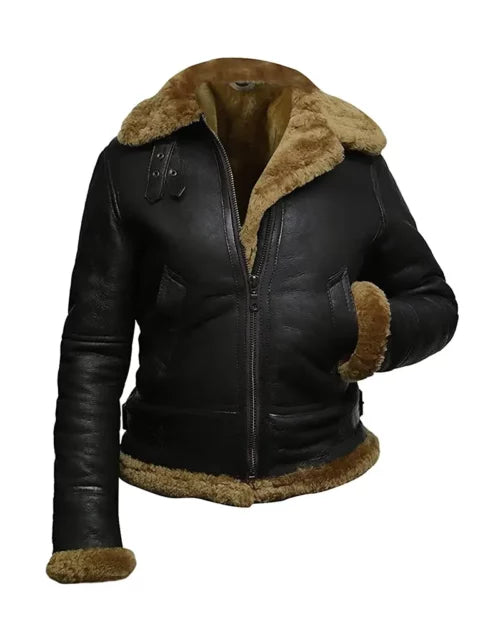 Womens Fur Aviator Flight Jacket