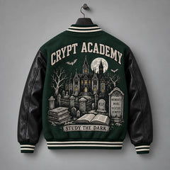 Back hanger view showing Crypt Academy gothic mansion, cemetery and Study the Dark jacket artwork