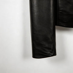 Sleeve cuff detail on smooth genuine black leather blazer