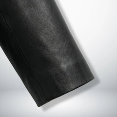 Sleeve cuff detail on smooth black lambskin leather blazer
