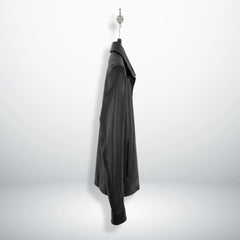 side profile of men's slim fit black leather jacket.