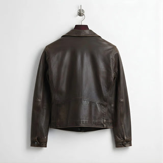 back view mens brown cowhide leather motorcycle jacket clean panel.