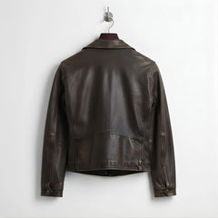 back view mens brown cowhide leather motorcycle jacket clean panel.