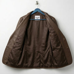 Inside lining of men’s brown leather blazer with interior pocket