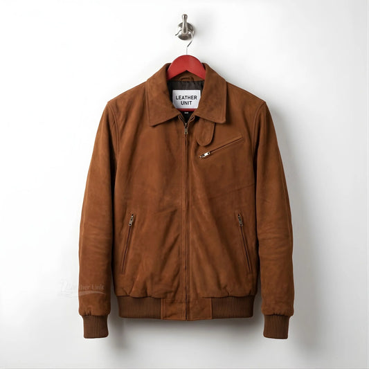 Men's Mocha Brown Suede Leather Bomber Jacket – Leather Unit