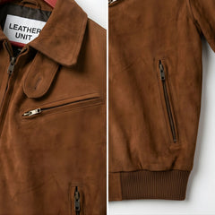 Men's Mocha Brown Suede Leather Bomber Jacket – Leather Unit