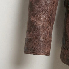 Sleeve cuff detail on men’s distressed brown genuine leather blazer