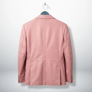 Back view of men’s pastel pink leather blazer with center seam