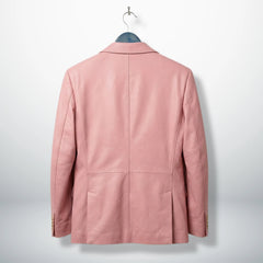 Back view of men’s pastel pink leather blazer with center seam