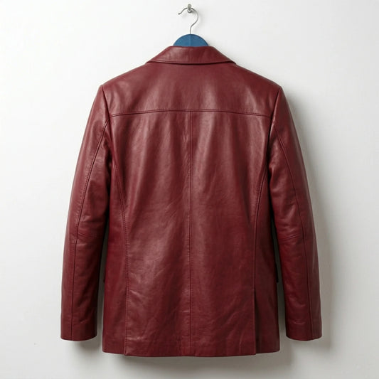 Back view of men’s red leather sport coat