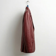 Side profile of men’s wine red leather blazer jacket