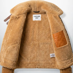 interior mens aviator jacket showing soft faux fur lining.