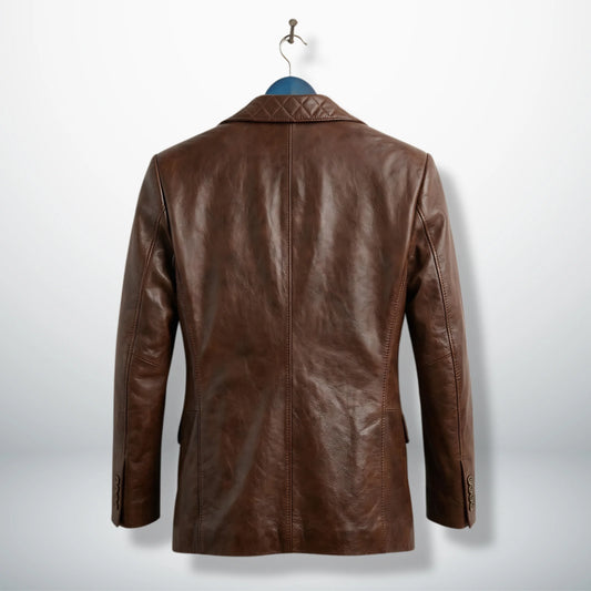 Back view of men’s Spanish brown leather blazer jacket