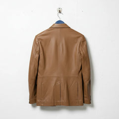 Back view of men’s tan brown leather sport coat