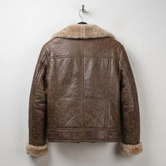Back view of women’s brown B3 shearling aviator leather jacket