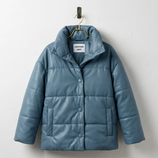 Women’s Blue Quilted Winter Coat Leather Puffer Jacket – Leather Unit