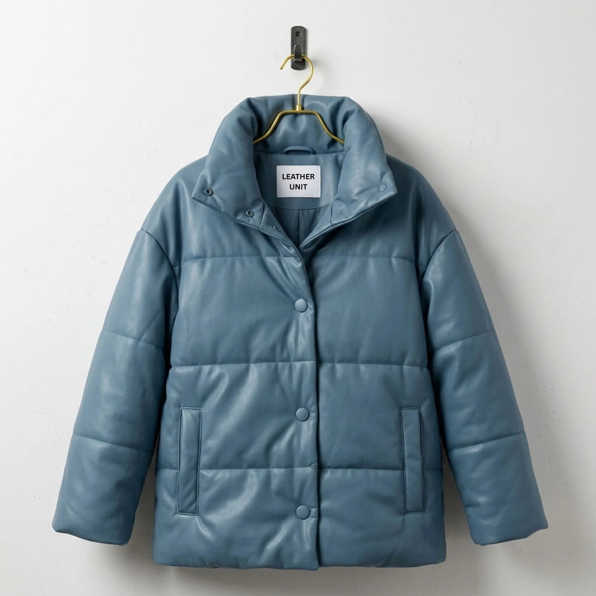 Women’s Blue Quilted Winter Coat Leather Puffer Jacket – Leather Unit