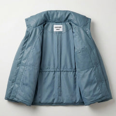 Women’s Blue Quilted Winter Coat Leather Puffer Jacket – Leather Unit